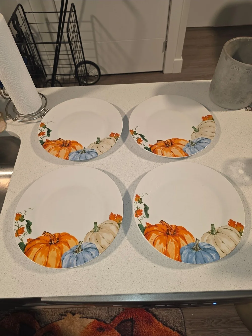 Royal Norfolk  Fall Harvest Ceramic Dinner Plates - Orange, Blue, Cream